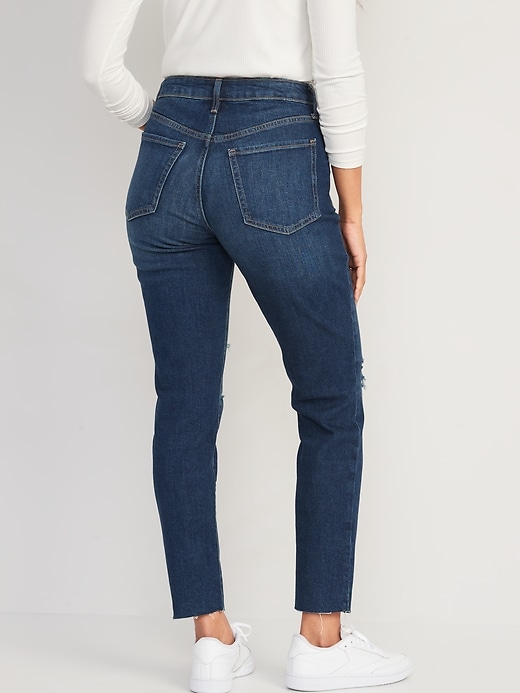 Image number 2 showing, High-Waisted Button-Fly O.G. Straight Ripped Cut-Off Jeans for Women
