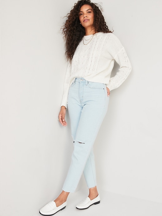 Image number 3 showing, Curvy Extra High-Waisted Button-Fly Straight Ripped Cut-Off Jeans