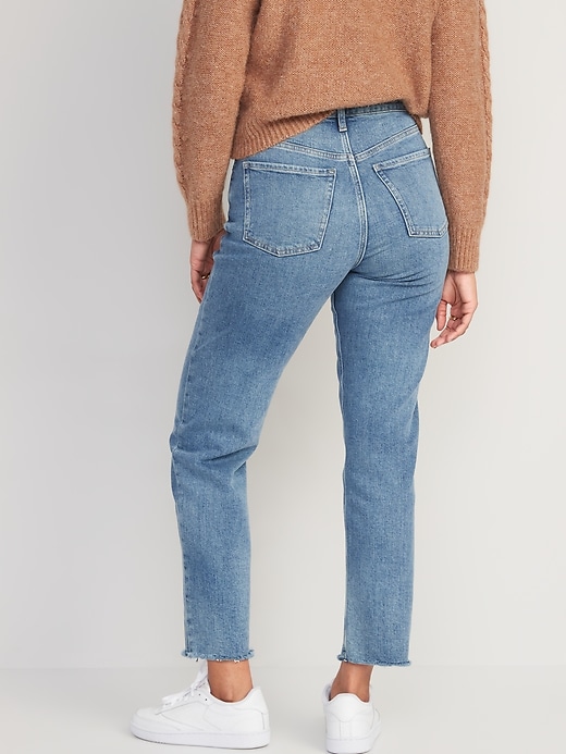Image number 2 showing, Extra High-Waisted Button-Fly Straight Cut-Off Jeans