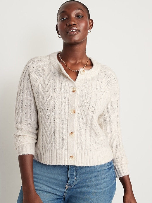Heathered Cable-Knit Cardigan Sweater for Women | Old Navy