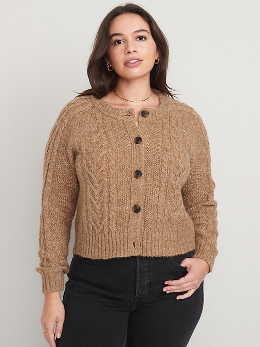 Image number 5 showing, Heathered Cable-Knit Cardigan Sweater