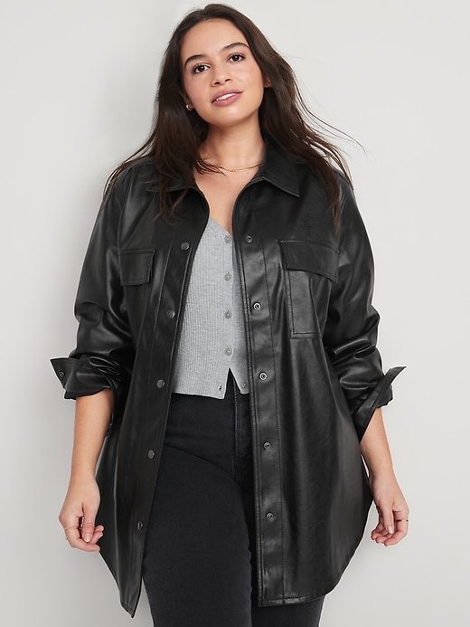 Image number 5 showing, Faux-Leather Shacket for Women