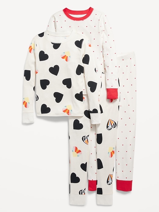 View large product image 1 of 4. Matching Gender-Neutral Snug-Fit Valentine's 4-Piece Pajama Set for Kids