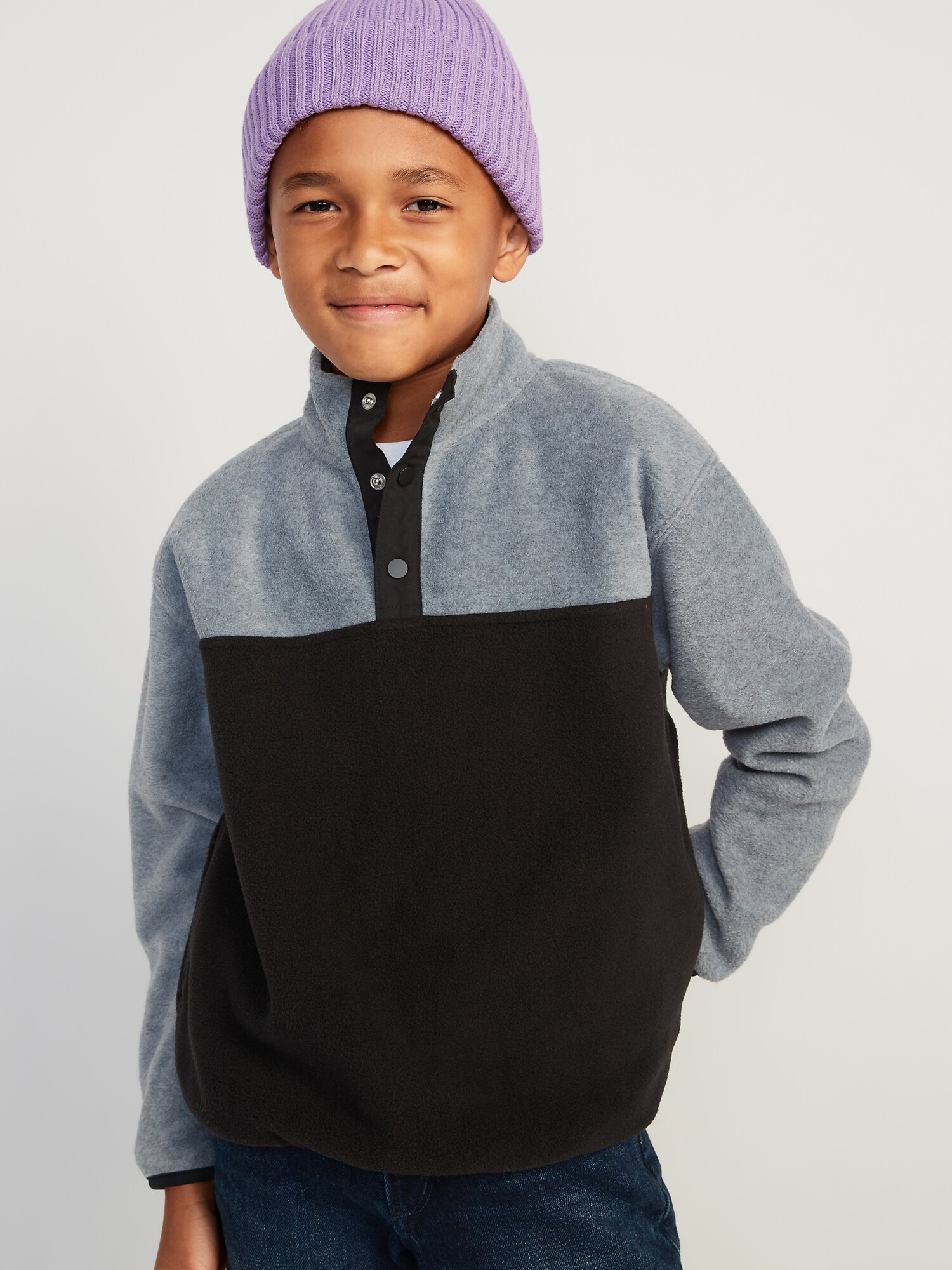 thumbnail image 2 of Essentials Boys' Polar Fleece Snap Jacket | Pullover Style, Orange, X-Large | Cold Weather Layer 2 of 10