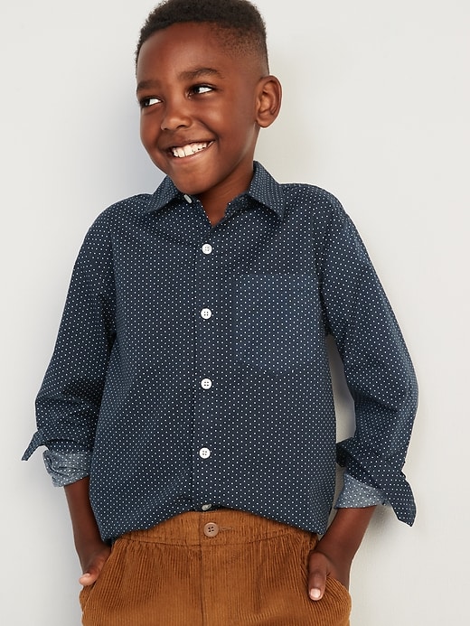 View large product image 1 of 3. Patterned Poplin Built-In Flex Shirt for Boys