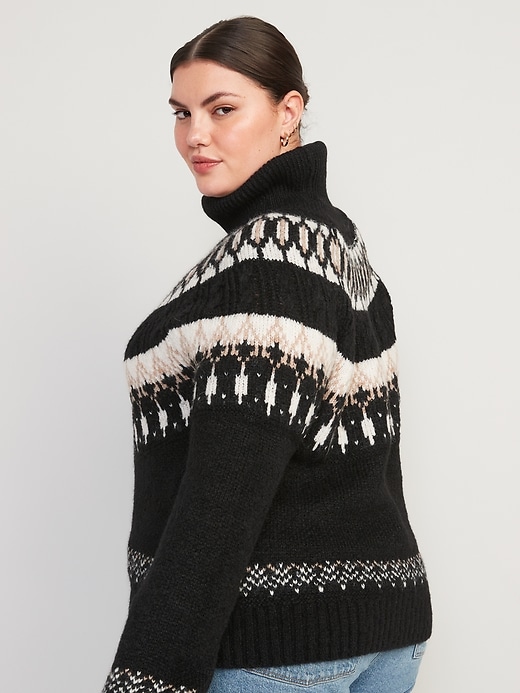 Image number 8 showing, Cozy Fair Isle Cable-Knit Turtleneck Sweater for Women