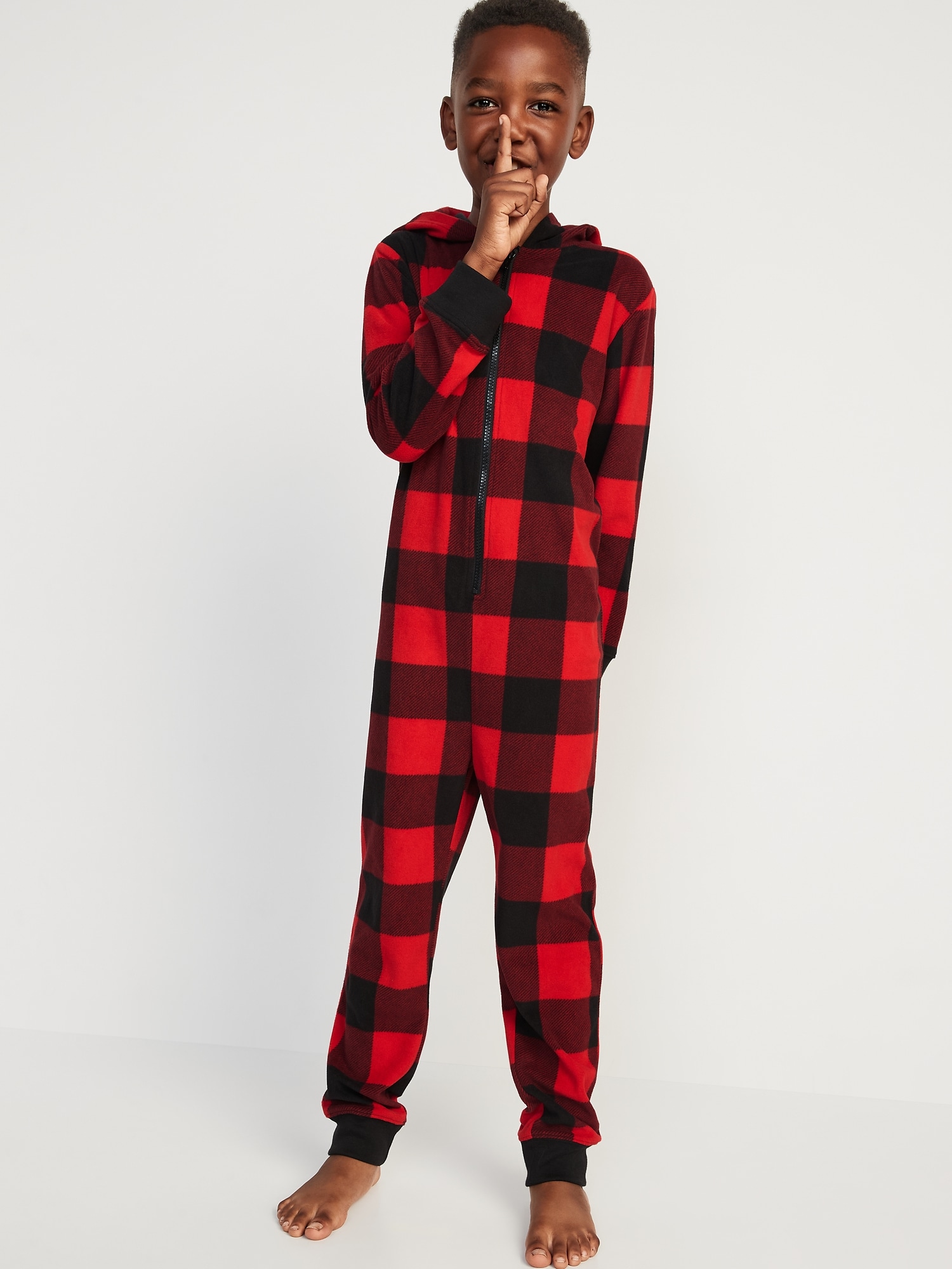 Oldnavy Gender-Neutral Matching Microfleece Hooded One-Piece Pajamas for Kids
