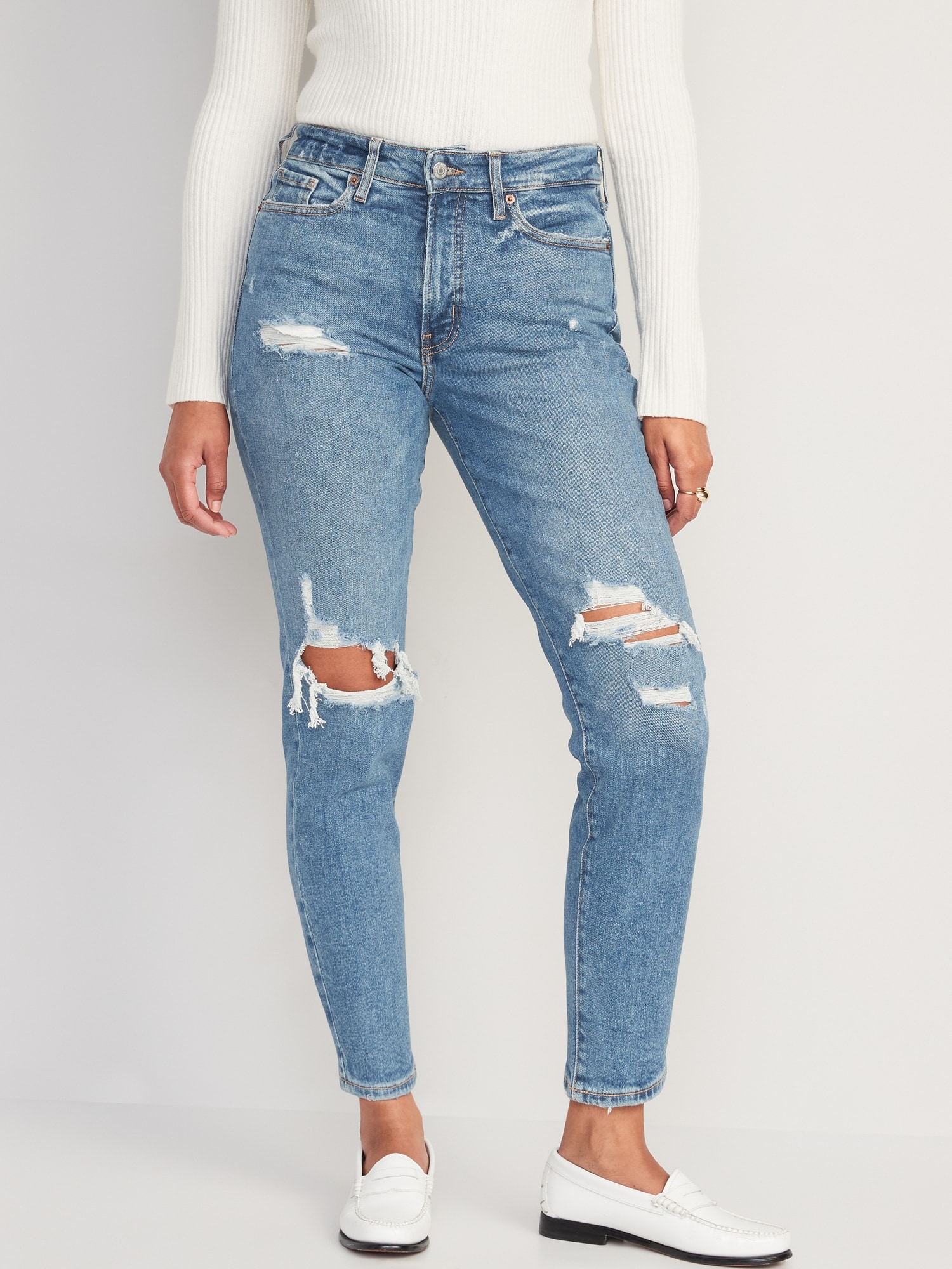 Enten Lam Indirect High-Waisted OG Straight Ripped Jeans for Women | Old Navy
