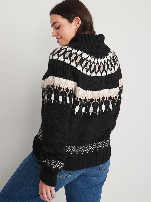 Image number 6 showing, Cozy Fair Isle Cable-Knit Turtleneck Sweater for Women