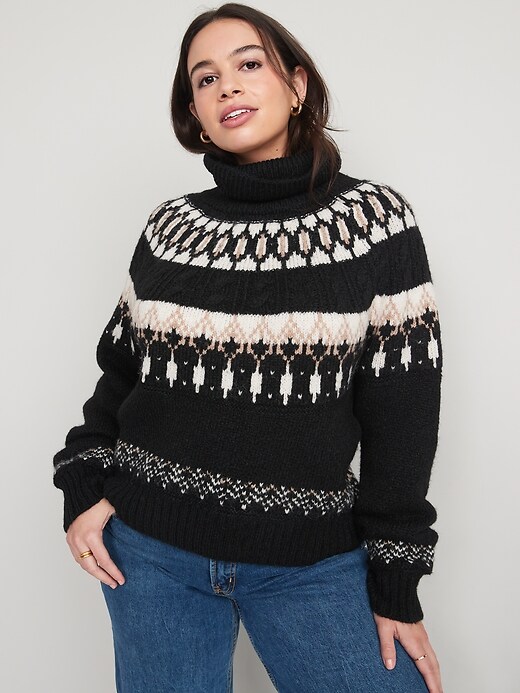 Image number 5 showing, Cozy Fair Isle Cable-Knit Turtleneck Sweater for Women
