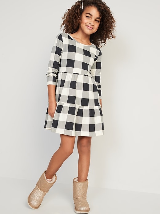 View large product image 1 of 3. Long-Sleeve Tiered Printed Swing Dress for Girls