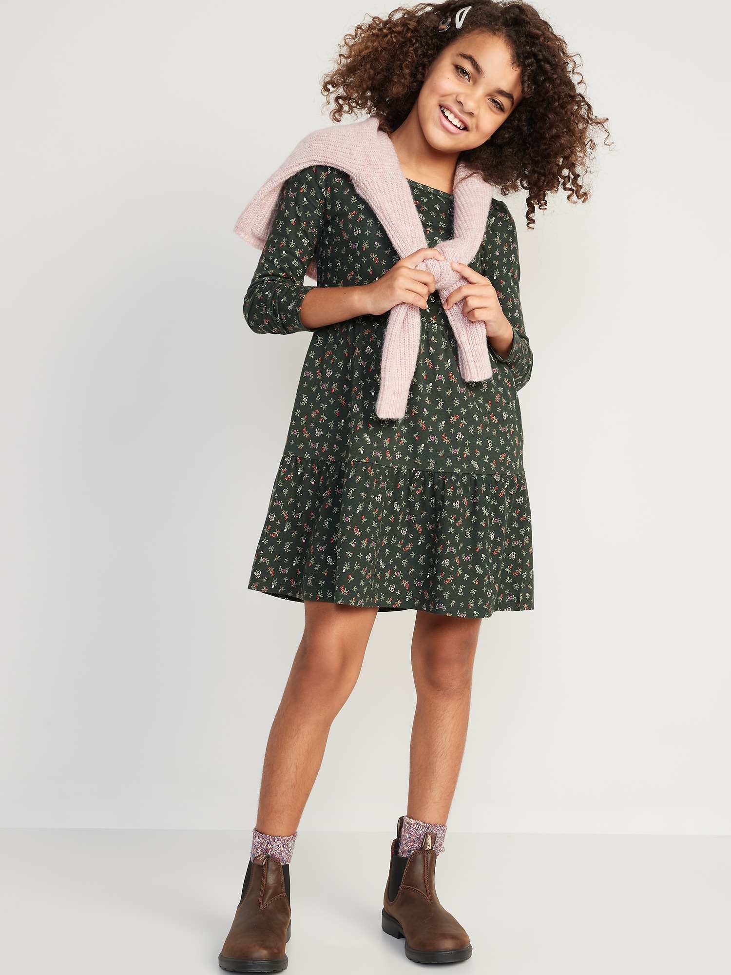 Oldnavy Tiered Printed Jersey-Knit Swing Dress for Girls
