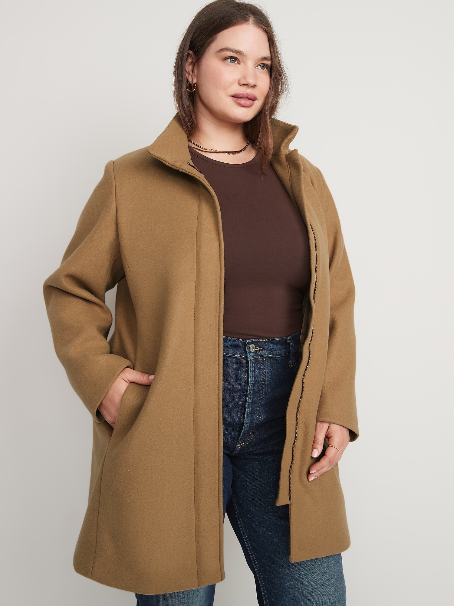 Tan funnel sale neck coat