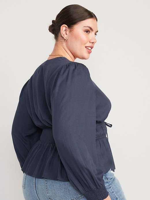 Image number 8 showing, Waist-Defined Smocked Tie-Front Blouse
