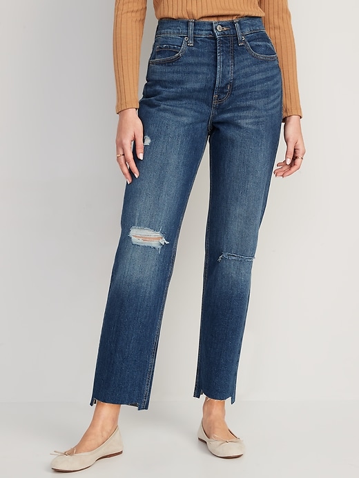 Image number 1 showing, Extra High-Waisted Button-Fly Sky-Hi Straight Ripped Jeans for Women