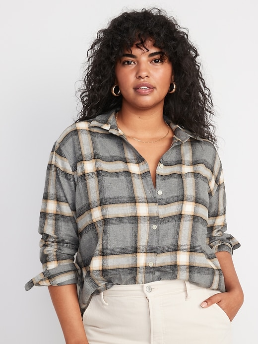 Image number 5 showing, Cropped Plaid Flannel Boyfriend Shirt for Women