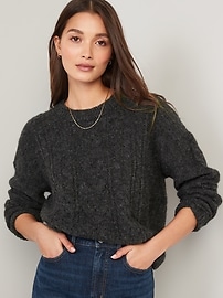Heather Grey Confetti Cable Knit Sweater