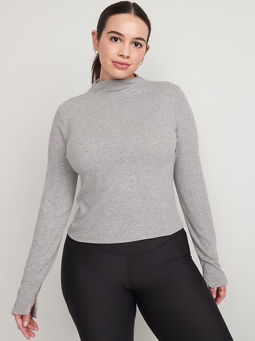 Image number 5 showing, Reversible UltraLite Mock-Neck Rib-Knit Ruched Top