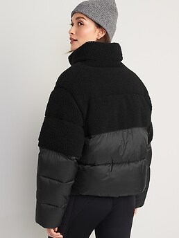 Short Sherpa-Paneled Puffer Jacket for Women