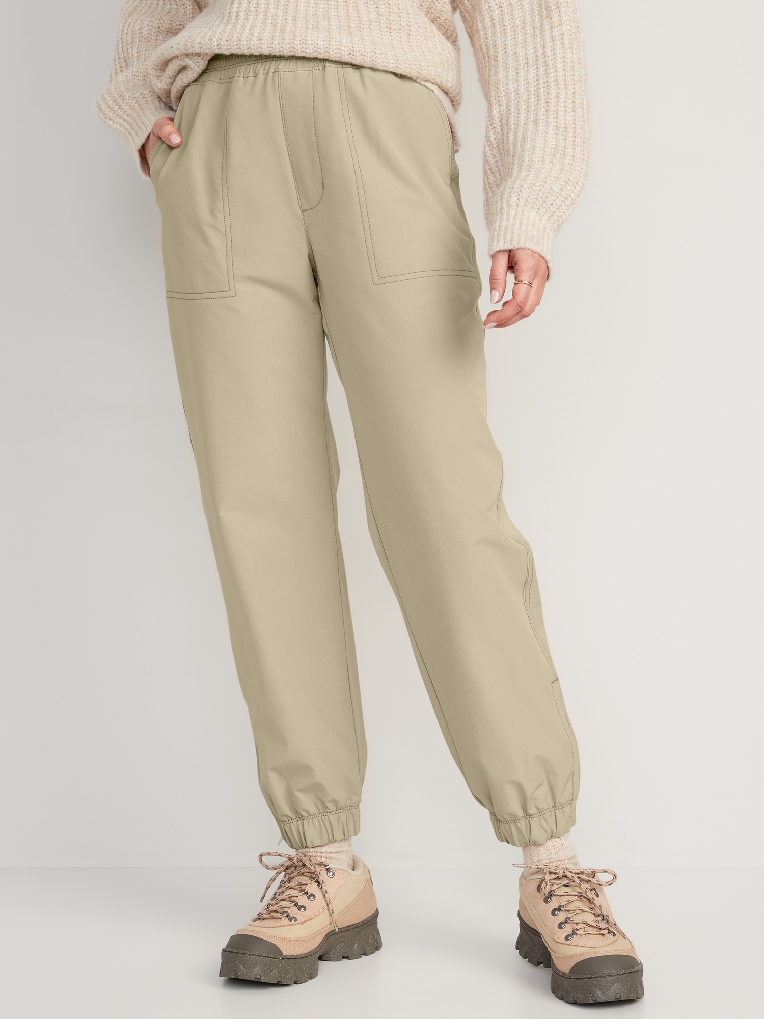 Old Navy High-Waisted All-Seasons StretchTech Water-Repellent Jogger Pants for Women beige. 1