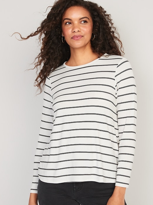Image number 1 showing, Luxe Striped Long-Sleeve T-Shirt for Women