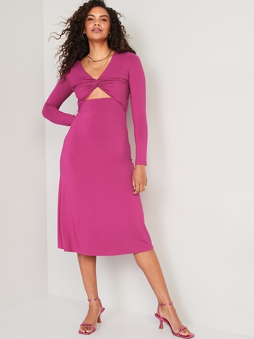 Old Navy Women's Fit & Flare Twist-Front Cutout Midi Dress (various sizes in Raspberry Tart)