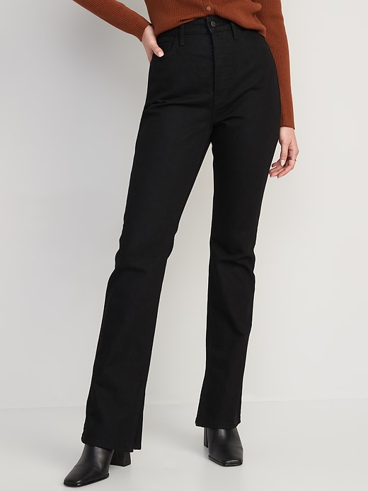 Image number 1 showing, Extra High-Waisted Button-Fly Side-Slit Kicker Boot-Cut Jeans