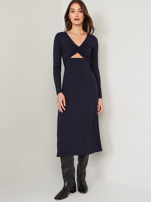 Fit & Flare Twist-Front Cutout Midi Dress for Women