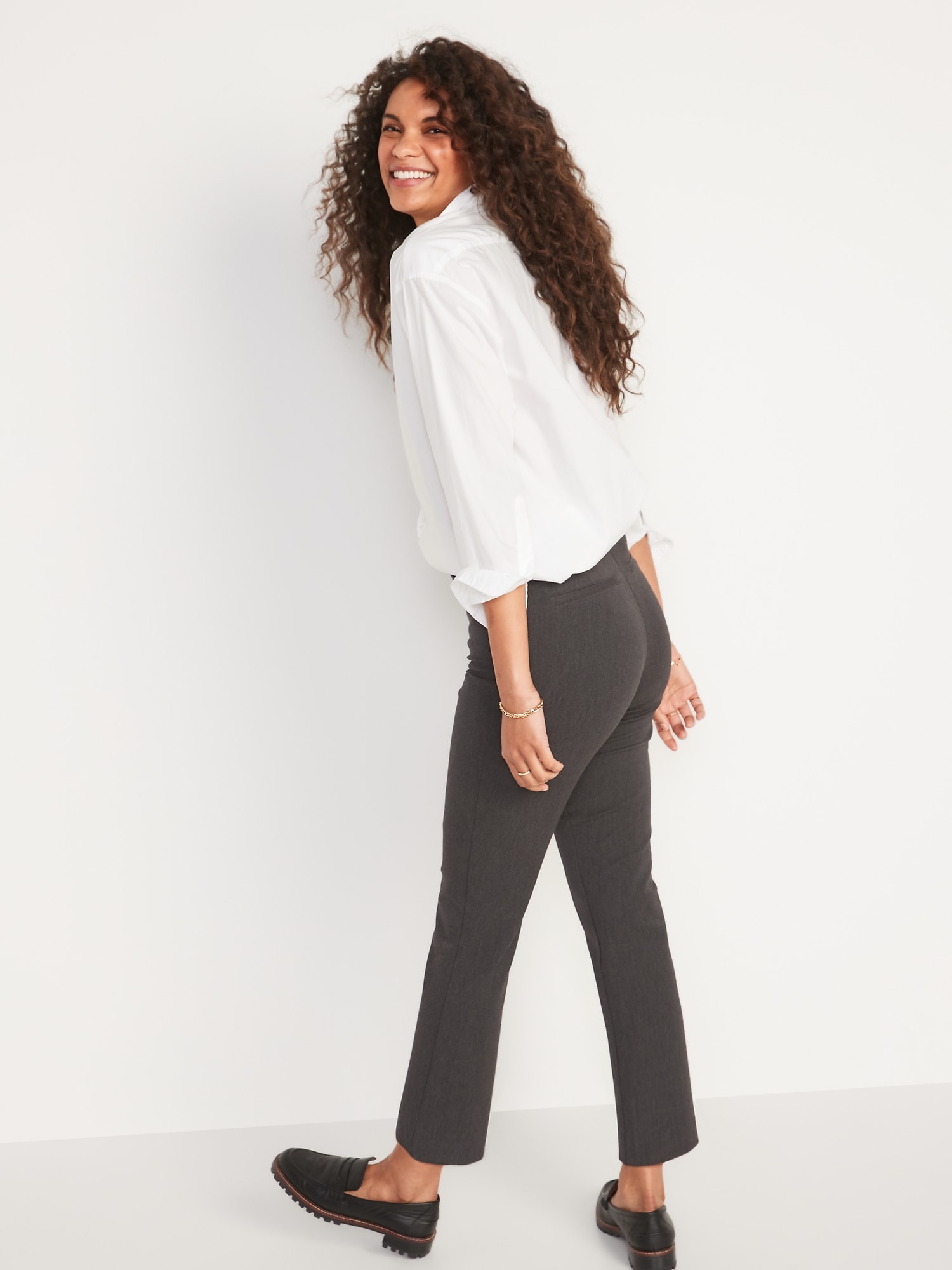 Button-Waist Straight-Leg Ankle Pant - Essential Stretch