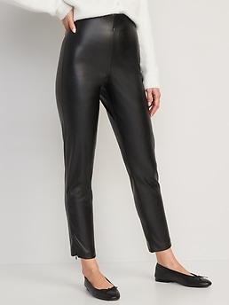 Old Navy Womens High-rise Faux-leather/ponte Zip-pocket Street Leggings For  Women Black Size M