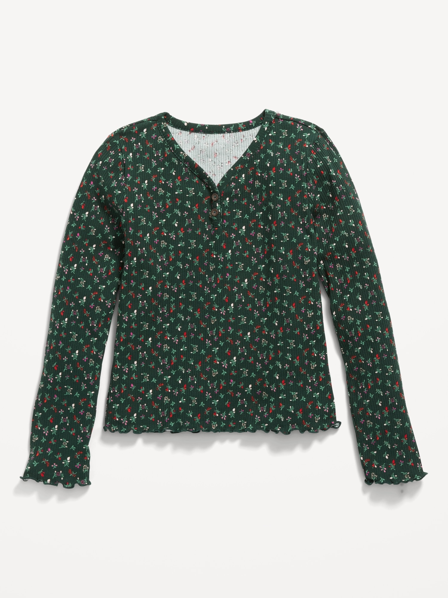 Floral-Print Long-Sleeve Rib-Knit Henley T-Shirt for Girls | Old Navy