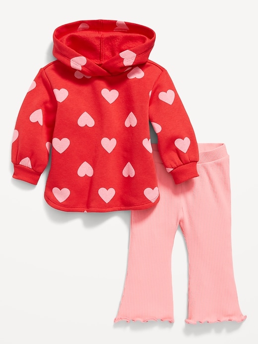 View large product image 1 of 2. Fleece Heart-Print Tunic Hoodie & Flare Leggings Set for Baby
