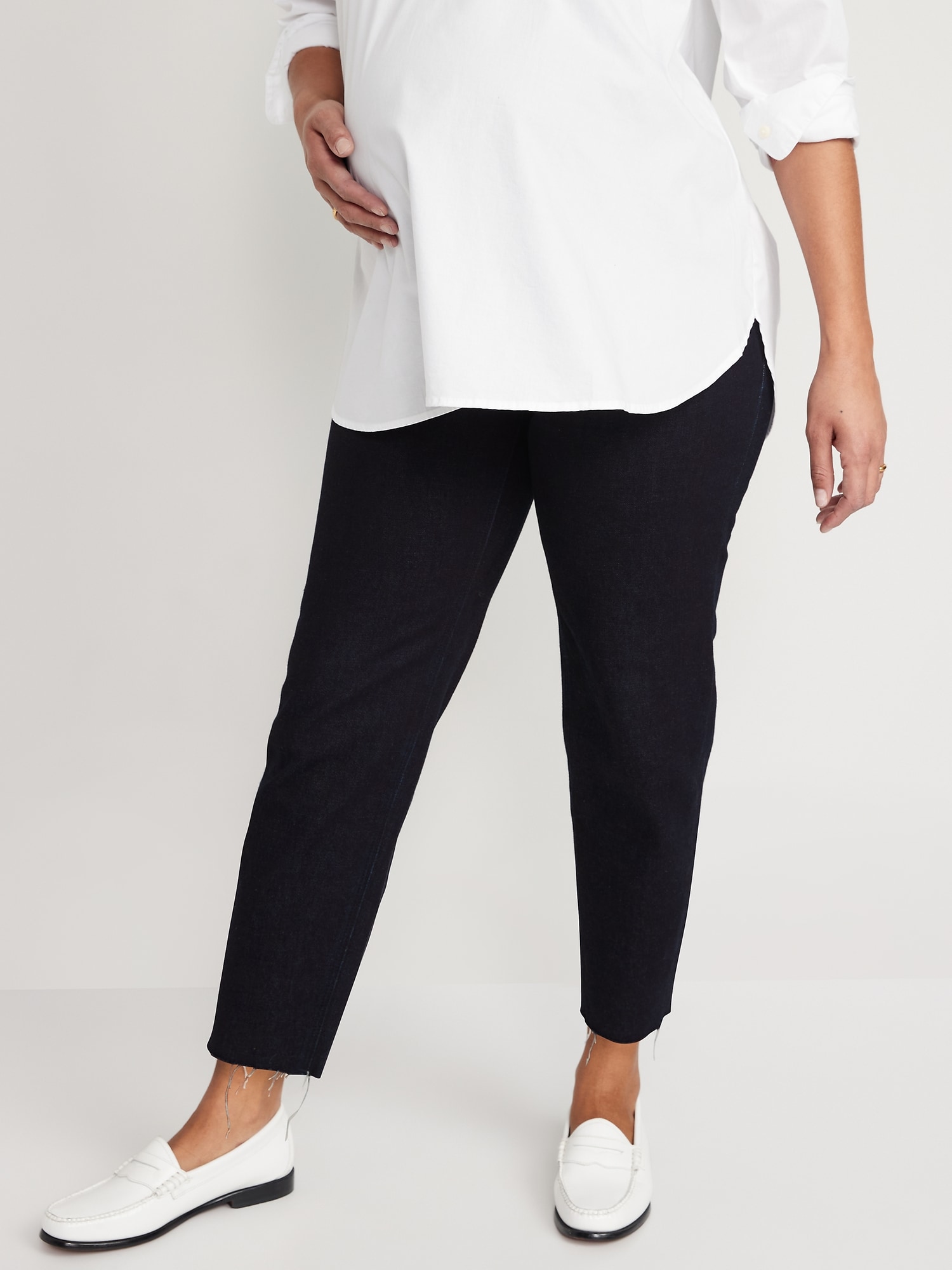 Maternity Full-Panel Slouchy Taper Cropped Cut-Off Jeans