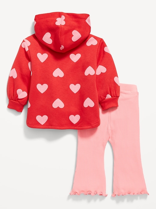 View large product image 2 of 2. Fleece Heart-Print Tunic Hoodie & Flare Leggings Set for Baby