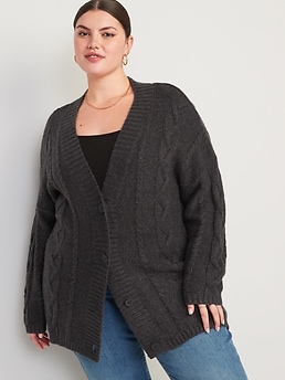 Cable-Knit Oversized | Sweater Women Old for Cardigan Navy Chunky