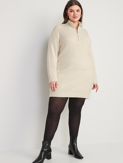 Image number 7 showing, Mock-Neck Quarter-Zip Mini Sweater Shift Dress
