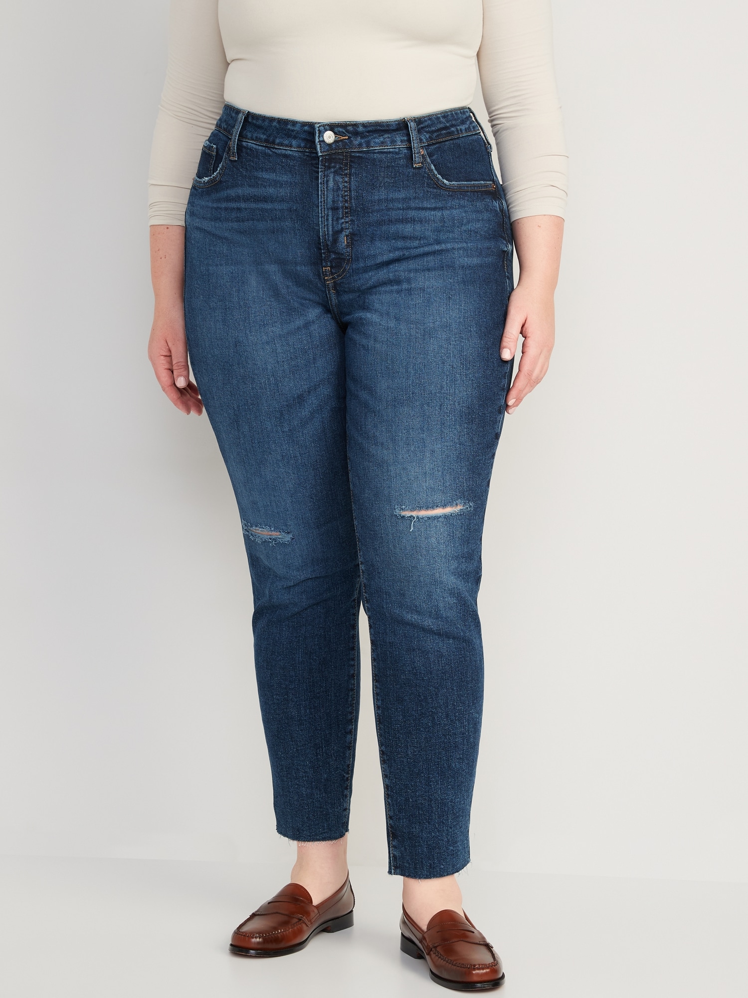 Women's Old Navy High-Waisted OG Straight Ripped Cut-off Jeans in Blue, Size  12