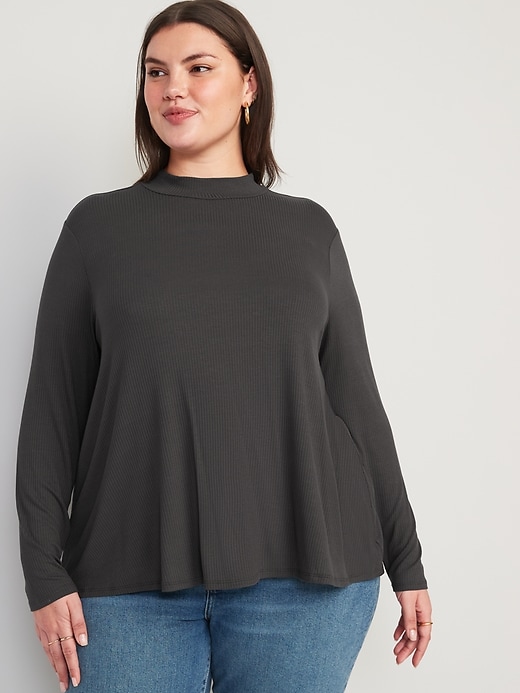 Image number 7 showing, Luxe Mock-Neck Rib-Knit Swing T-Shirt