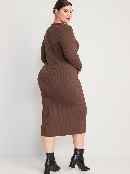 Image number 8 showing, Fitted Rib-Knit Midi Button-Front Dress