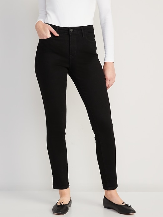 Image number 1 showing, High-Waisted Power Slim Straight Black Jeans for Women