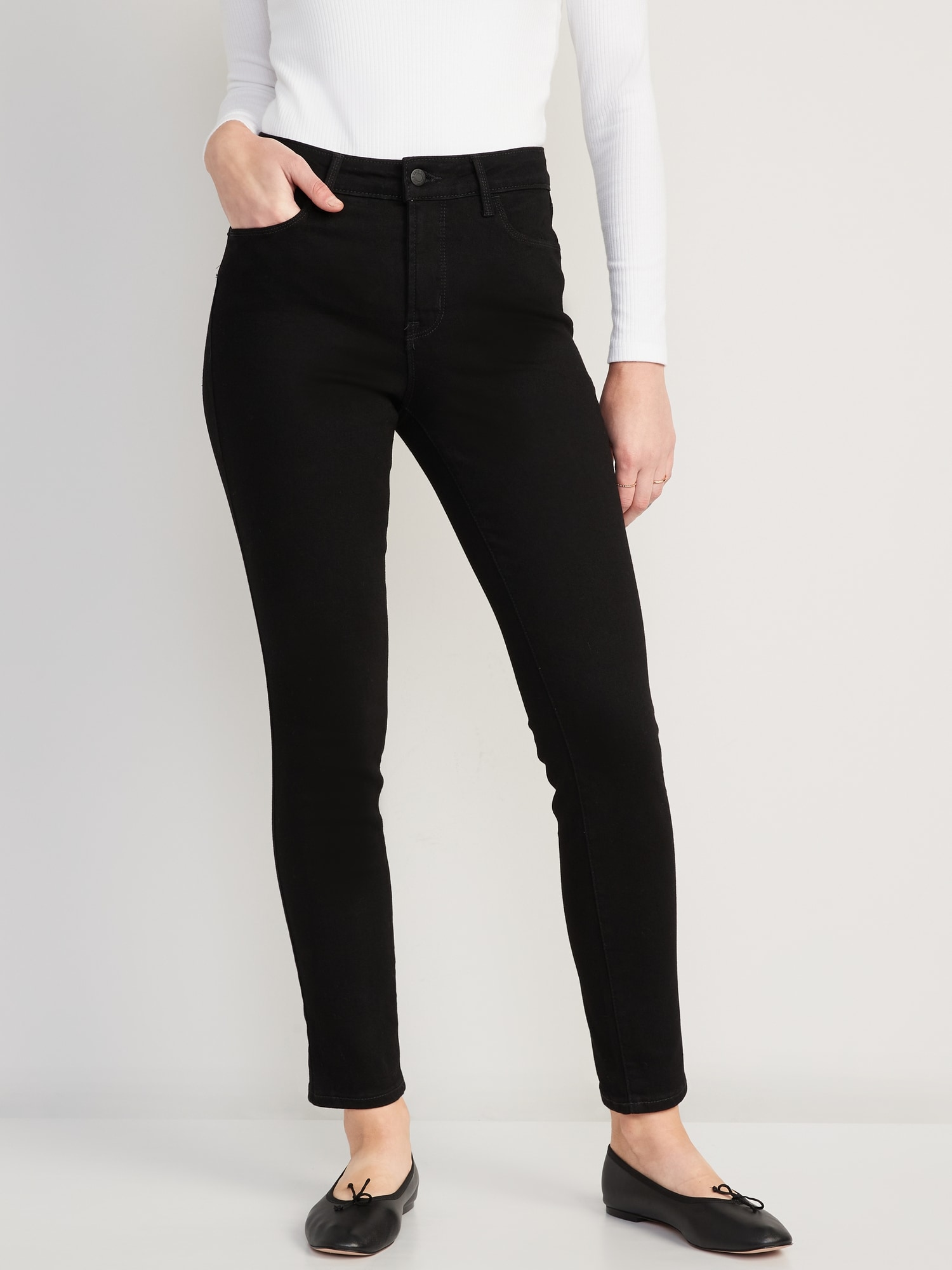 Old Navy High-Waisted Power Slim Straight Black Jeans for Women black. 1