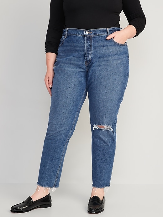 Image number 6 showing, High-Waisted Button-Fly Slouchy Straight Ripped Jeans