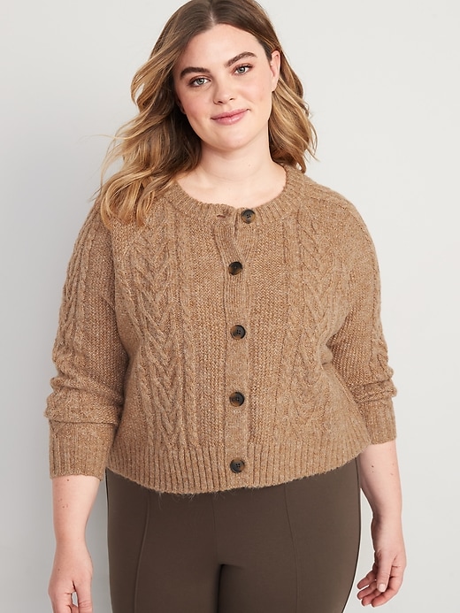 Image number 7 showing, Heathered Cable-Knit Cardigan Sweater