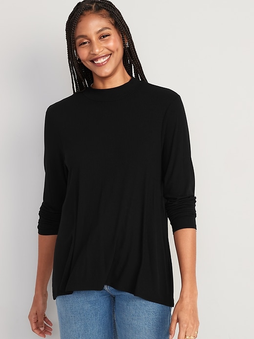 our Receiving machine weed Luxe Mock-Neck Rib-Knit Swing T-Shirt for Women | Old Navy