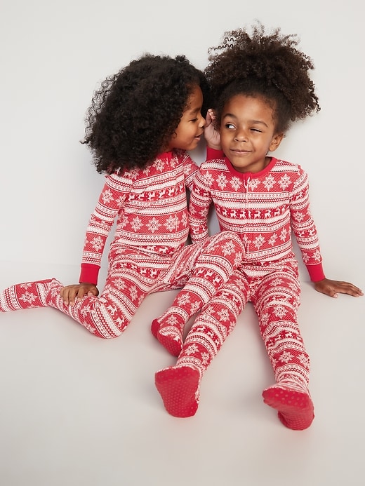 View large product image 1 of 3. Unisex Matching Print Footed One-Piece Pajamas for Toddler & Baby
