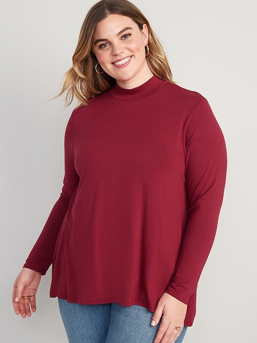 Image number 7 showing, Long-Sleeve Luxe Mock-Neck Swing T-Shirt for Women