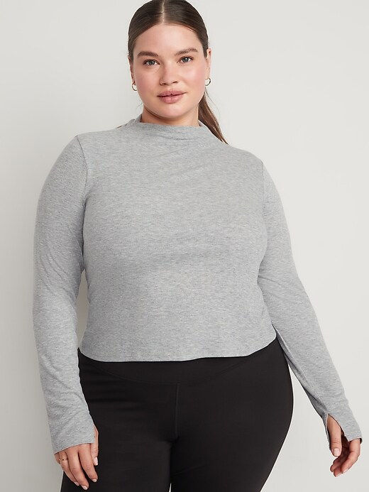 Image number 7 showing, Reversible UltraLite Mock-Neck Rib-Knit Ruched Top