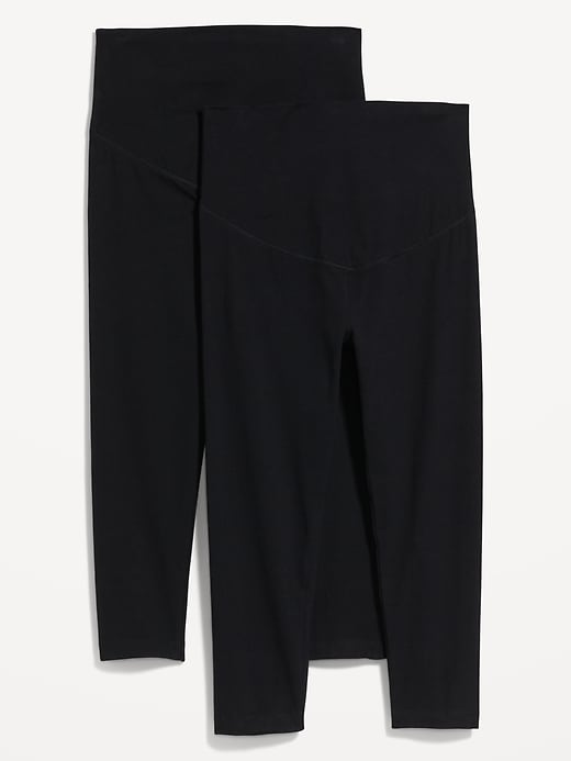 Image number 1 showing, Maternity 2-Pack Full-Panel Cropped Jersey Leggings