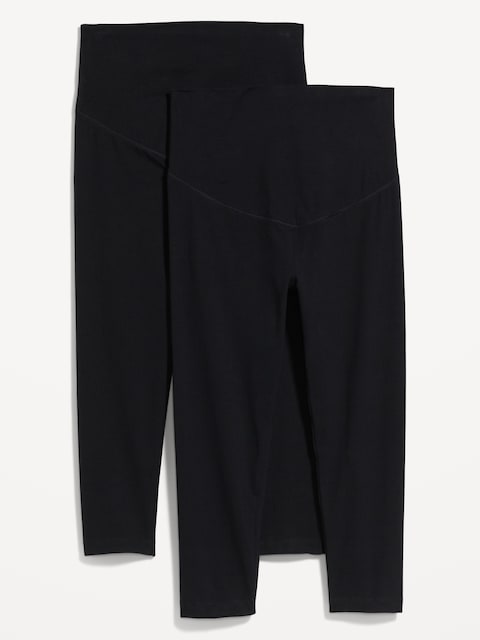 Maternity 2-Pack Full-Panel Cropped Jersey Leggings - Black Jack