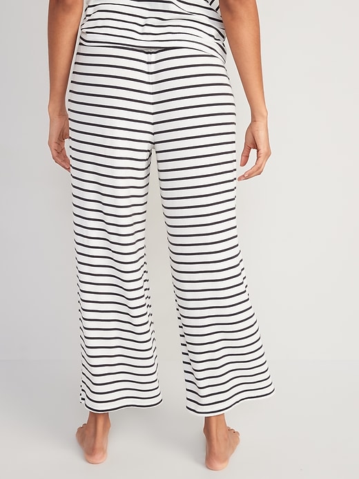 Image number 2 showing, High-Waisted Sunday Sleep Cropped Striped Rib-Knit Wide-Leg Lounge Pants for Women